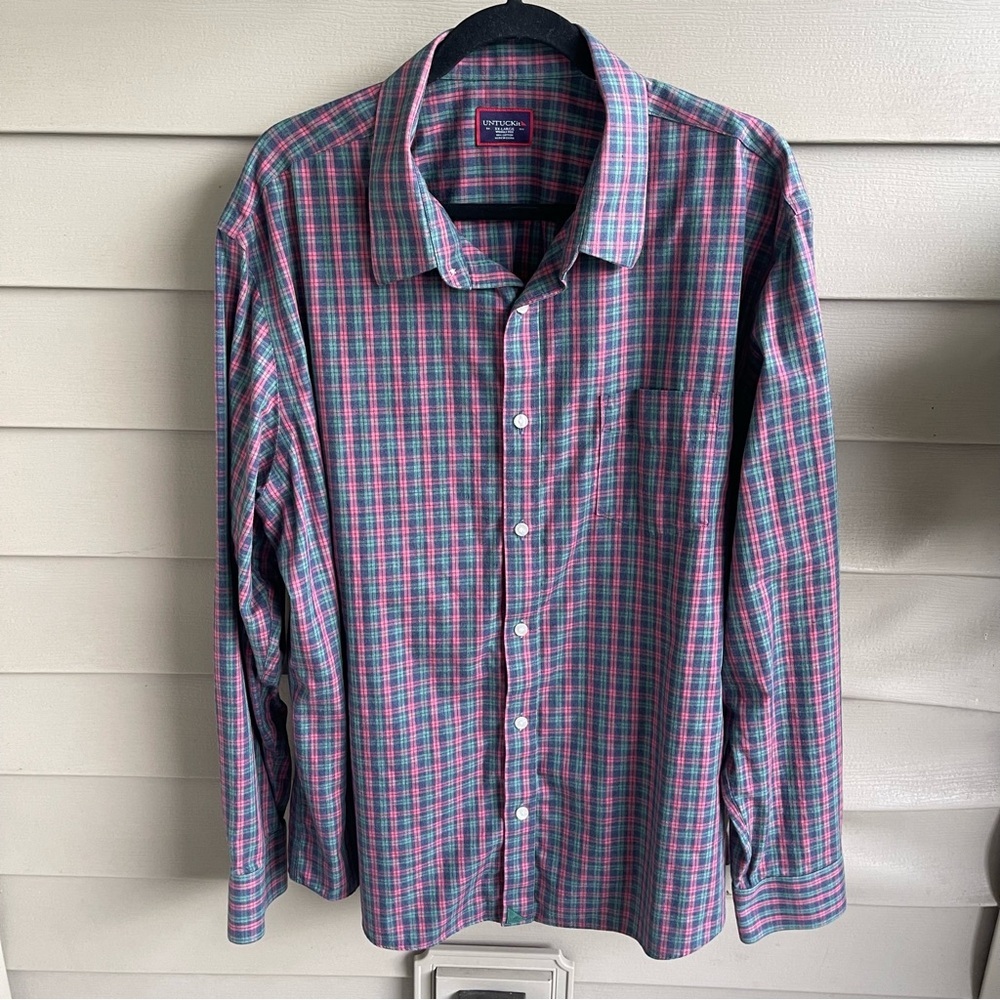Untuckit Shirt Mens 2XL XXL Red Green‎ Plaid Button Up Long Sleeve Cotton Casual